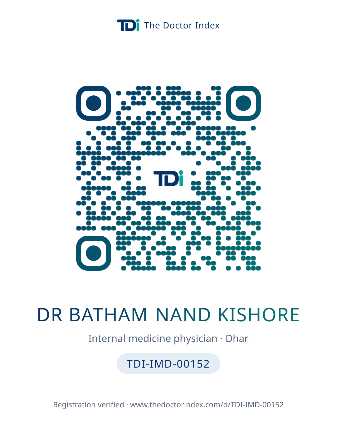 QR card for Dr Batham Nand Kishore, TDI-IMD-00152