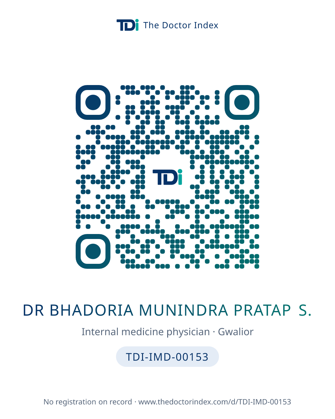 QR card for Dr Bhadoria Munindra Pratap S., TDI-IMD-00153
