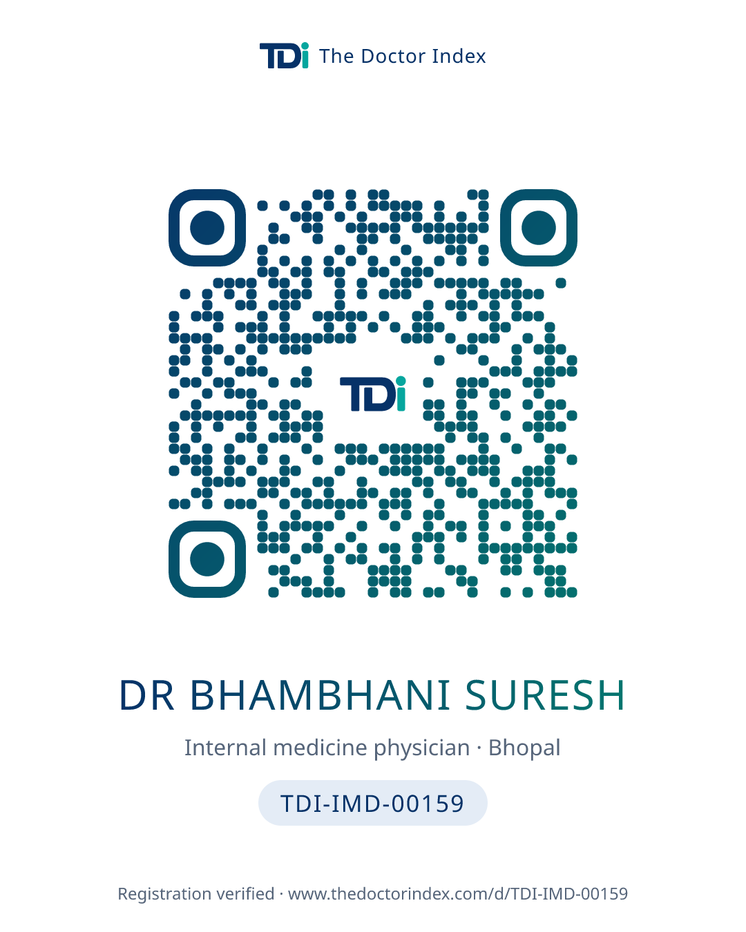 QR card for Dr Bhambhani Suresh, TDI-IMD-00159