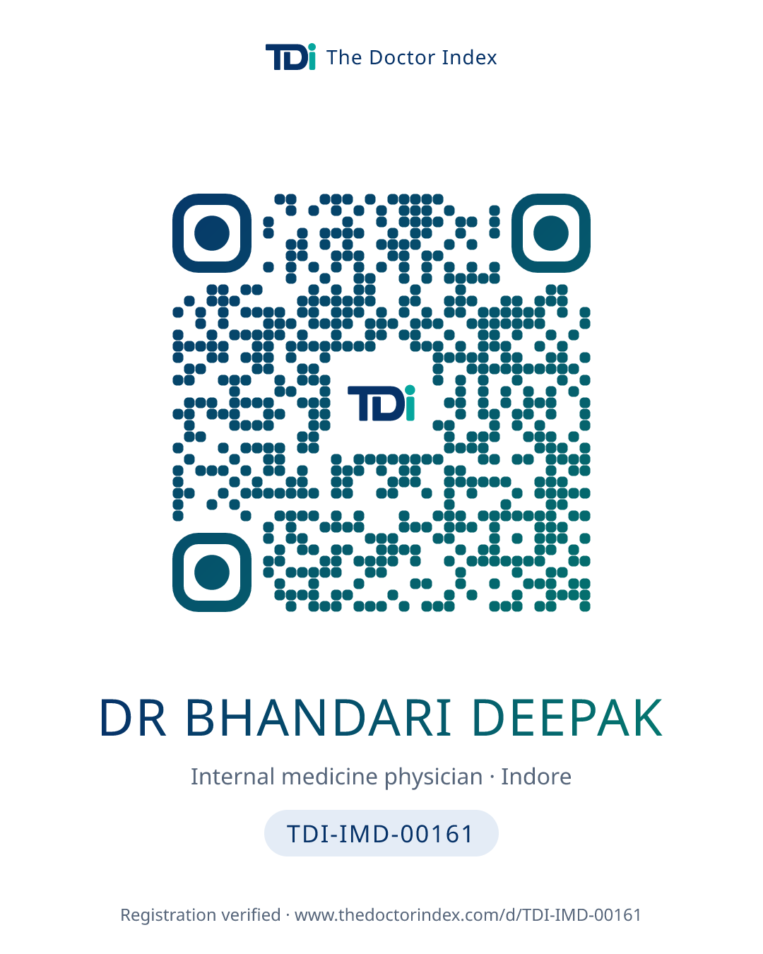 QR card for Dr Bhandari Deepak, TDI-IMD-00161