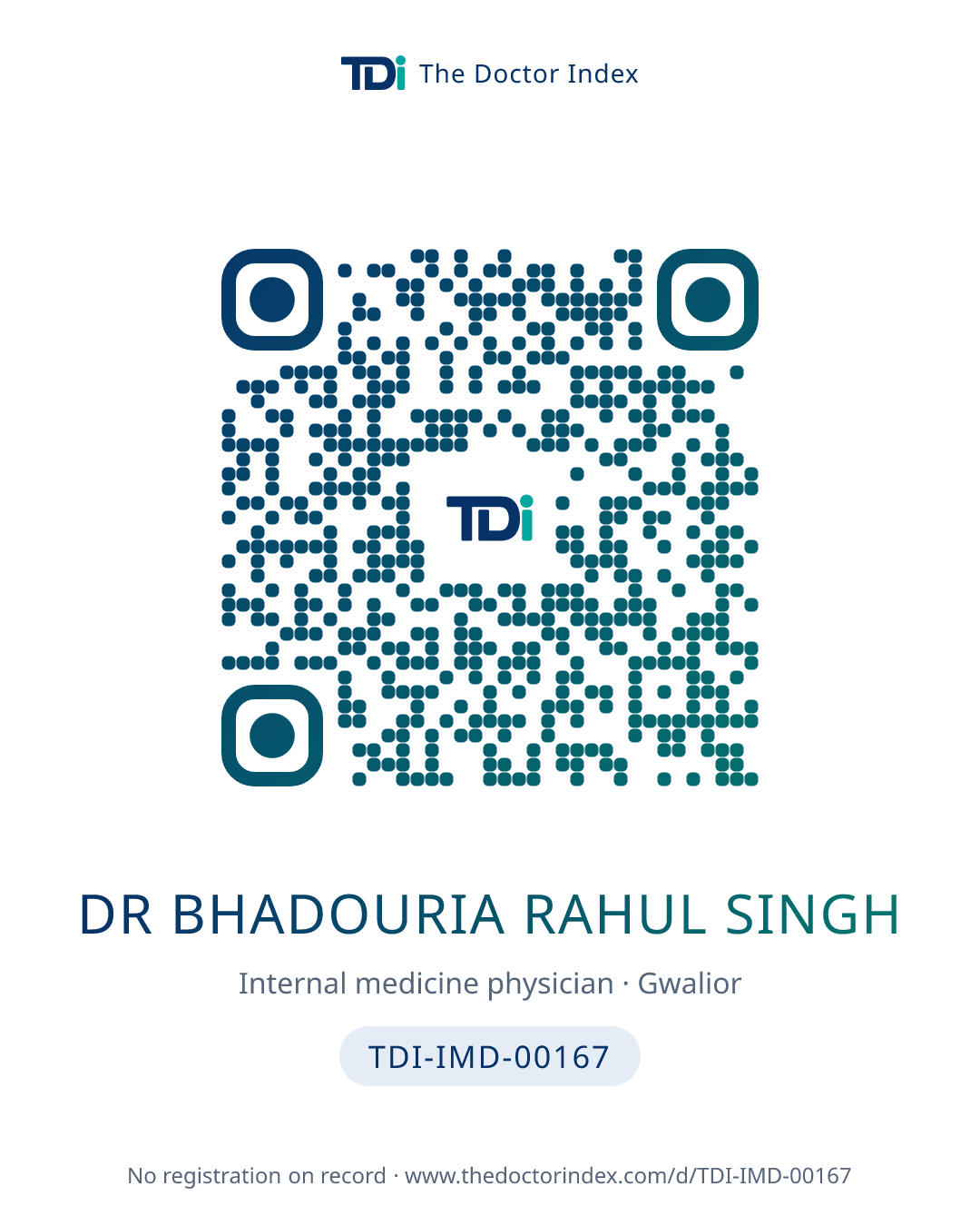 QR card for Dr Bhadouria Rahul Singh, TDI-IMD-00167