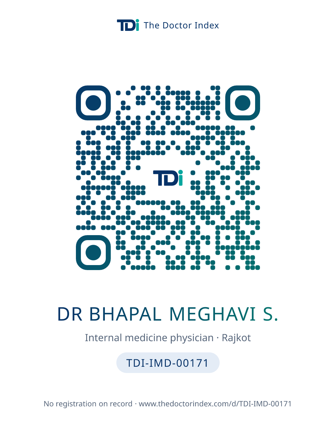 QR card for Dr Bhapal Meghavi S., TDI-IMD-00171