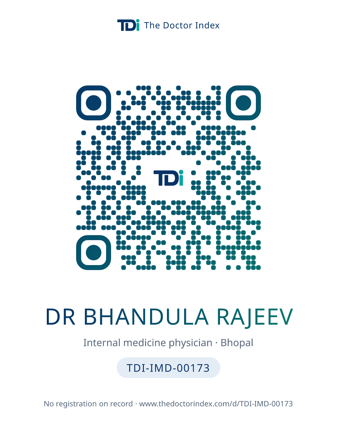 QR card for Dr Bhandula Rajeev, TDI-IMD-00173