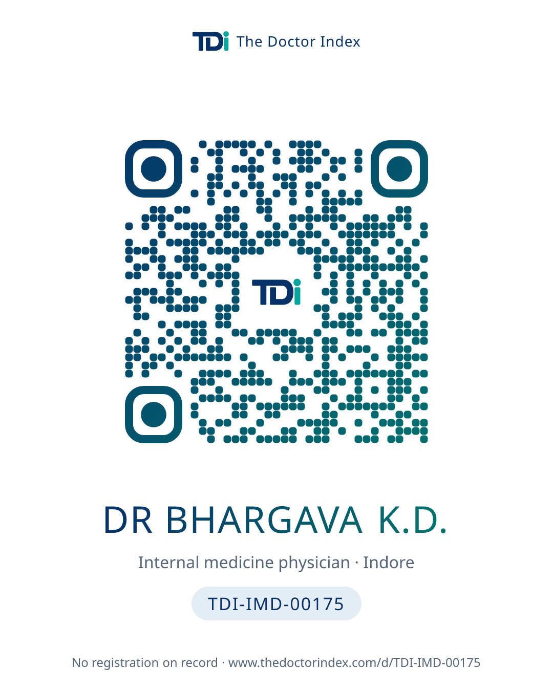 QR card for Dr Bhargava K.D., TDI-IMD-00175