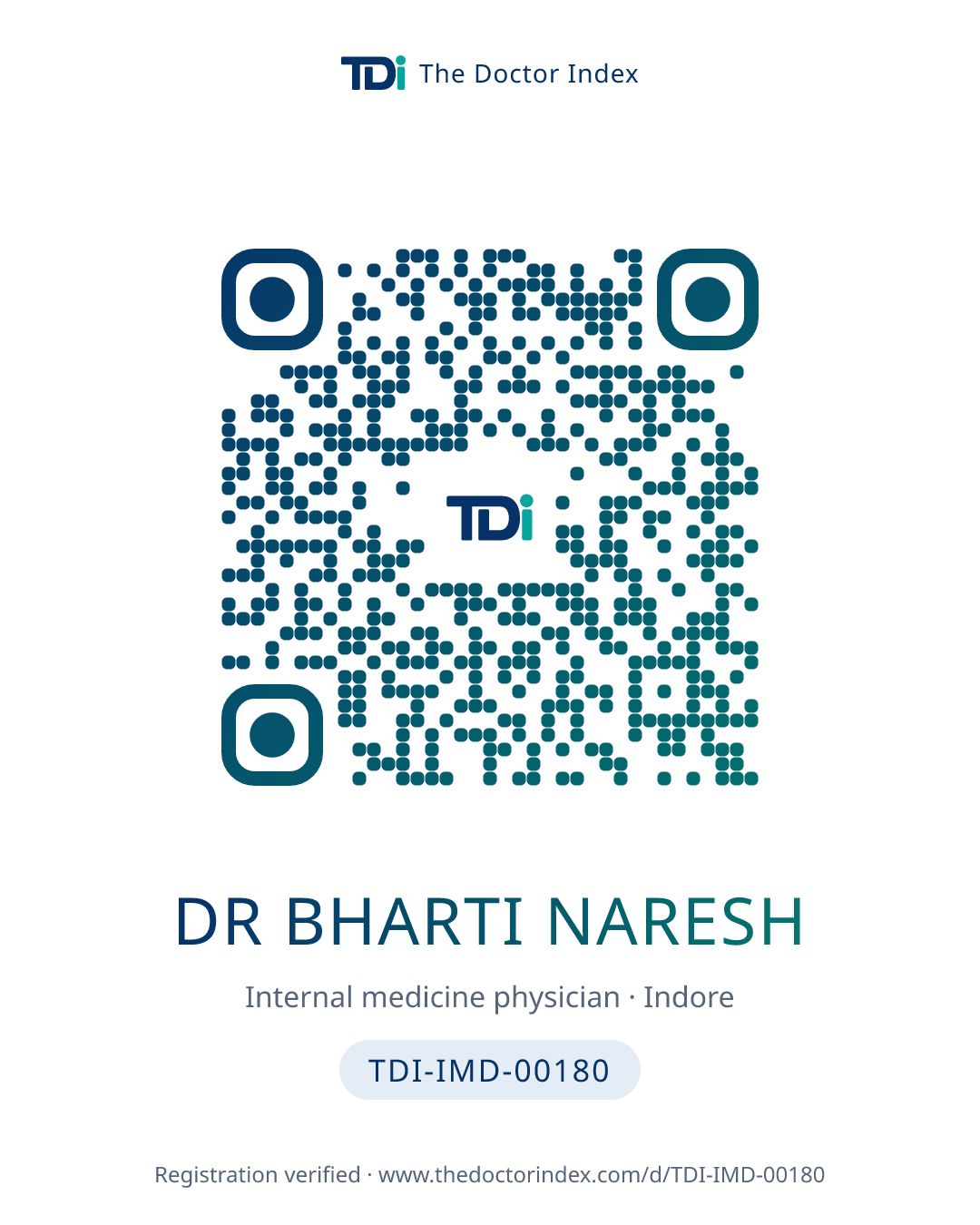QR card for Dr Bharti Naresh, TDI-IMD-00180