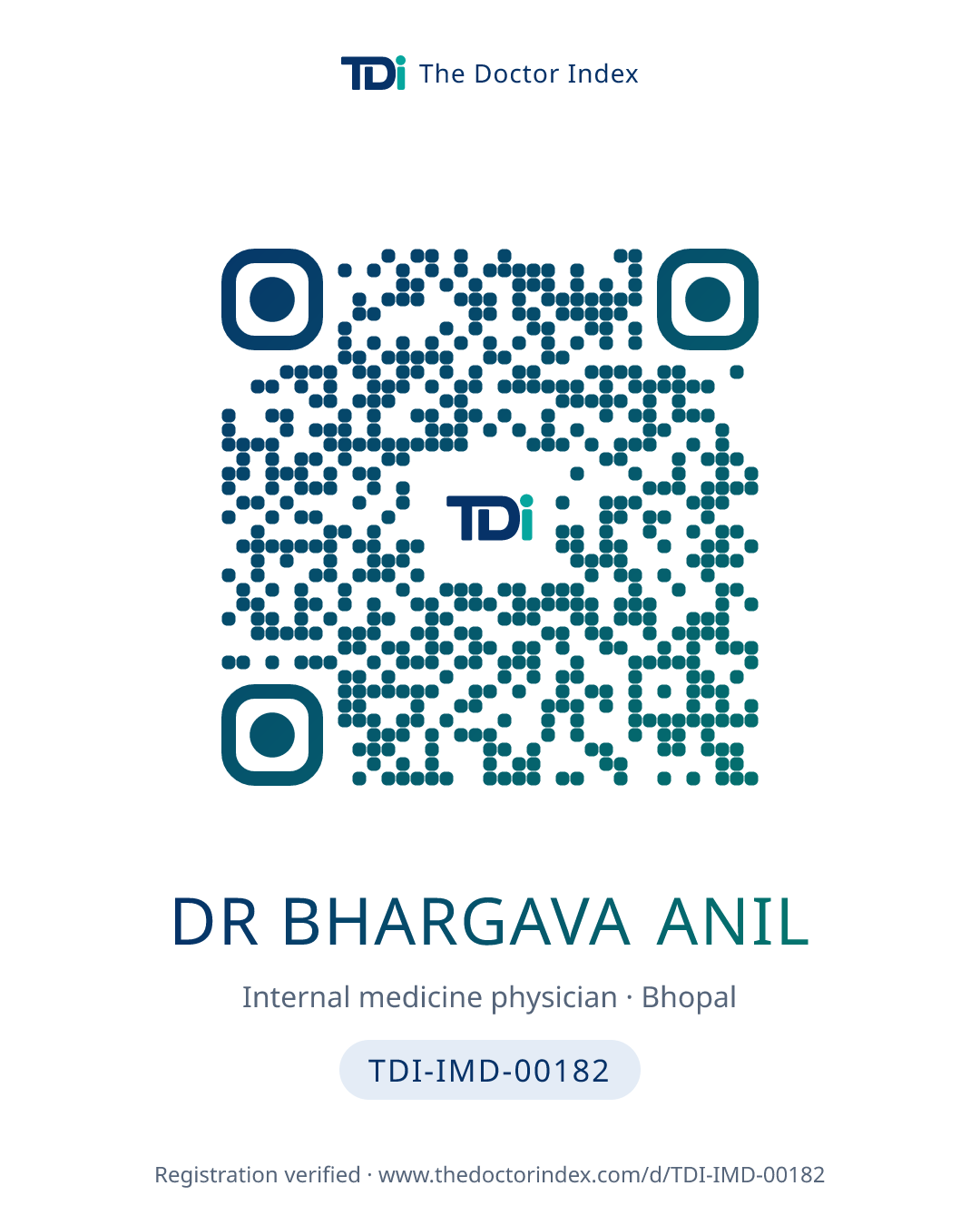 QR card for Dr Bhargava Anil, TDI-IMD-00182