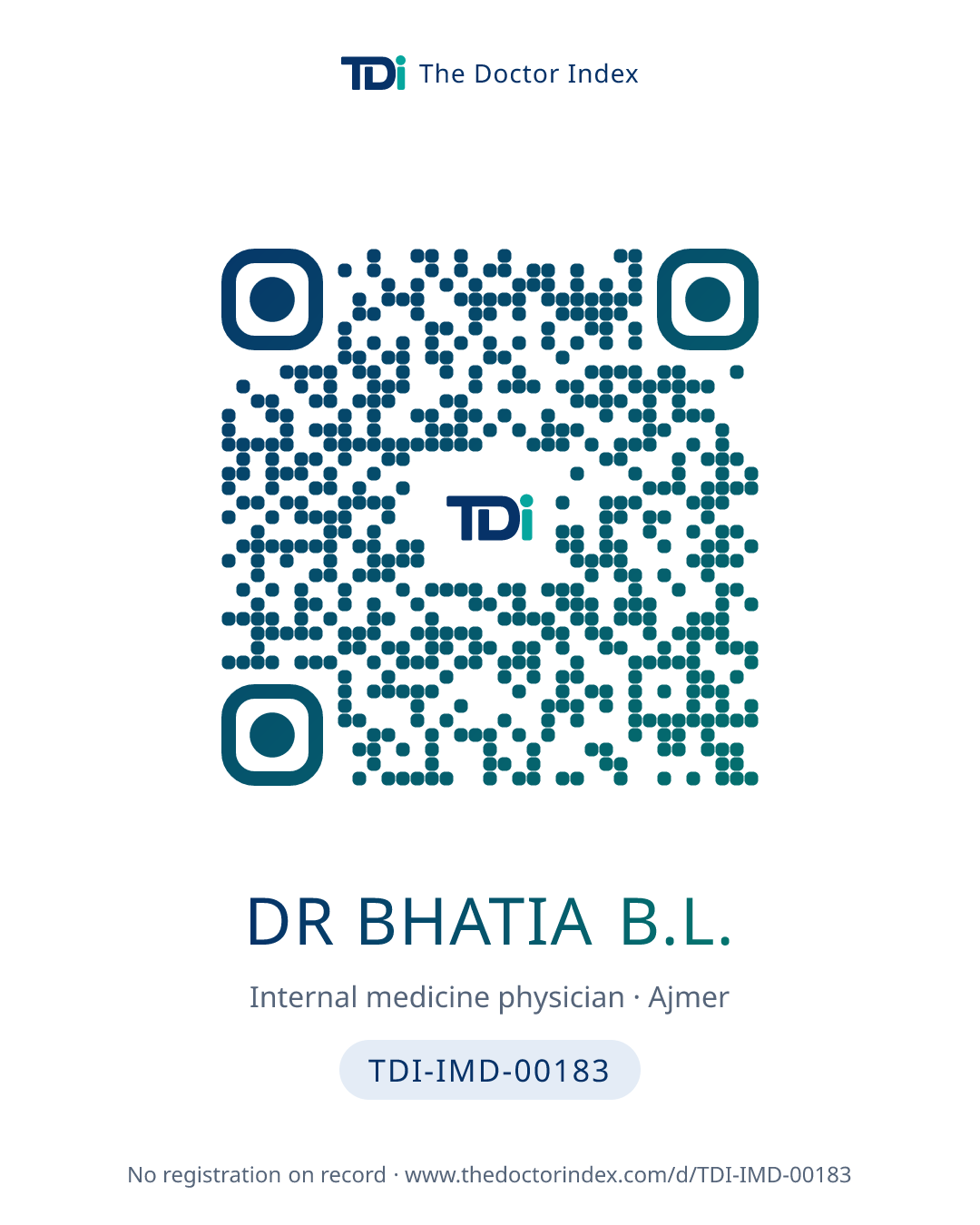 QR card for Dr Bhatia B.L., TDI-IMD-00183