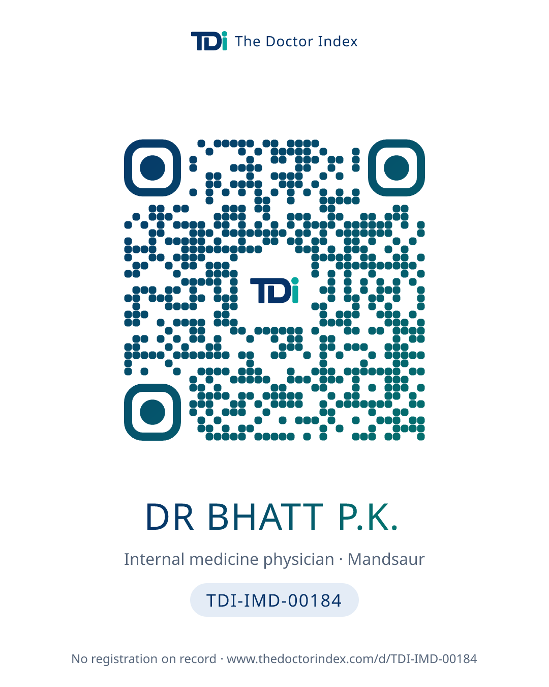 QR card for Dr Bhatt P.K., TDI-IMD-00184