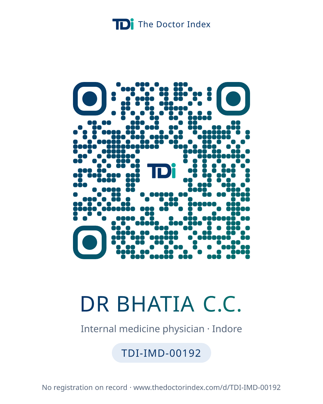 QR card for Dr Bhatia C.C., TDI-IMD-00192