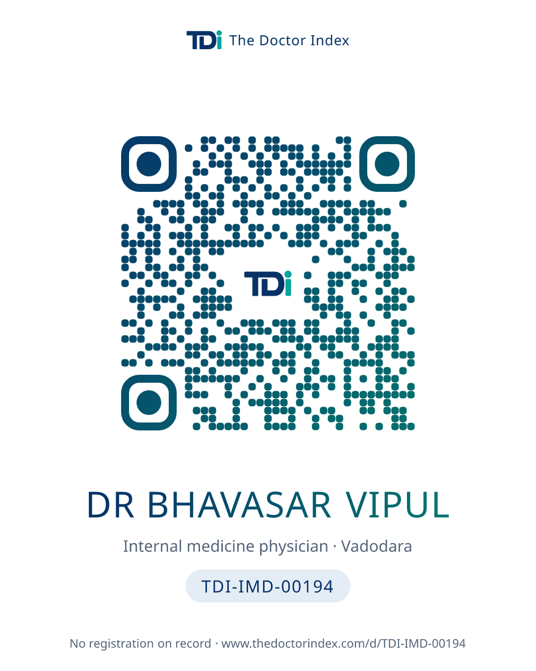 QR card for Dr Bhavasar Vipul, TDI-IMD-00194