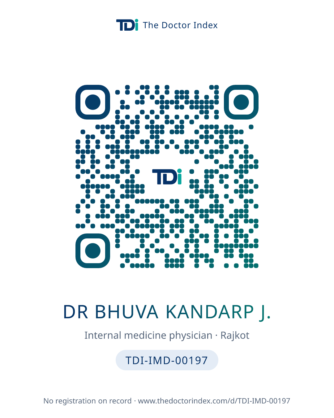 QR card for Dr Bhuva Kandarp J., TDI-IMD-00197
