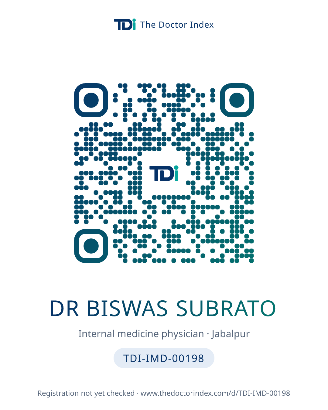 QR card for Dr Biswas Subrato, TDI-IMD-00198