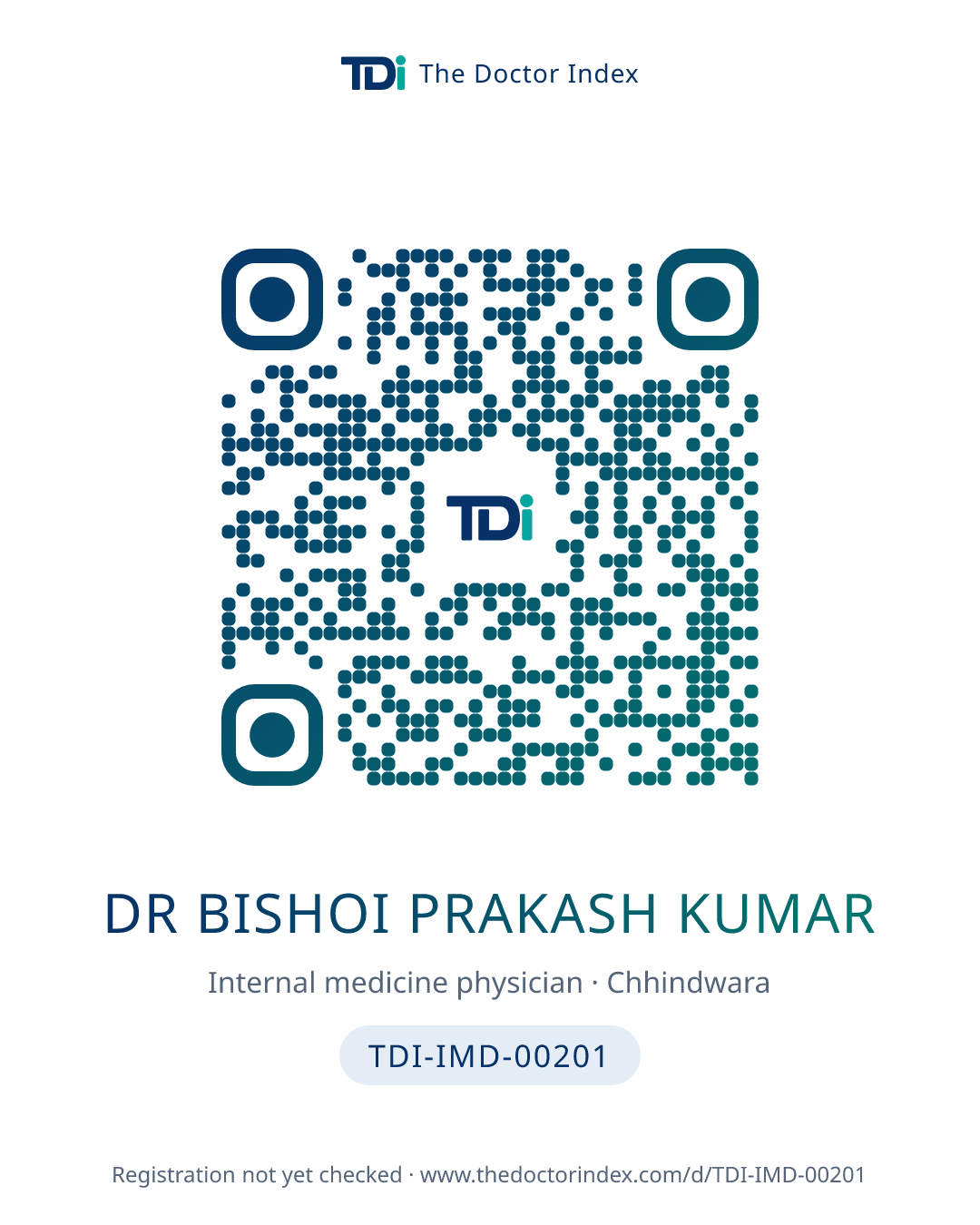 QR card for Dr Bishoi Prakash Kumar, TDI-IMD-00201