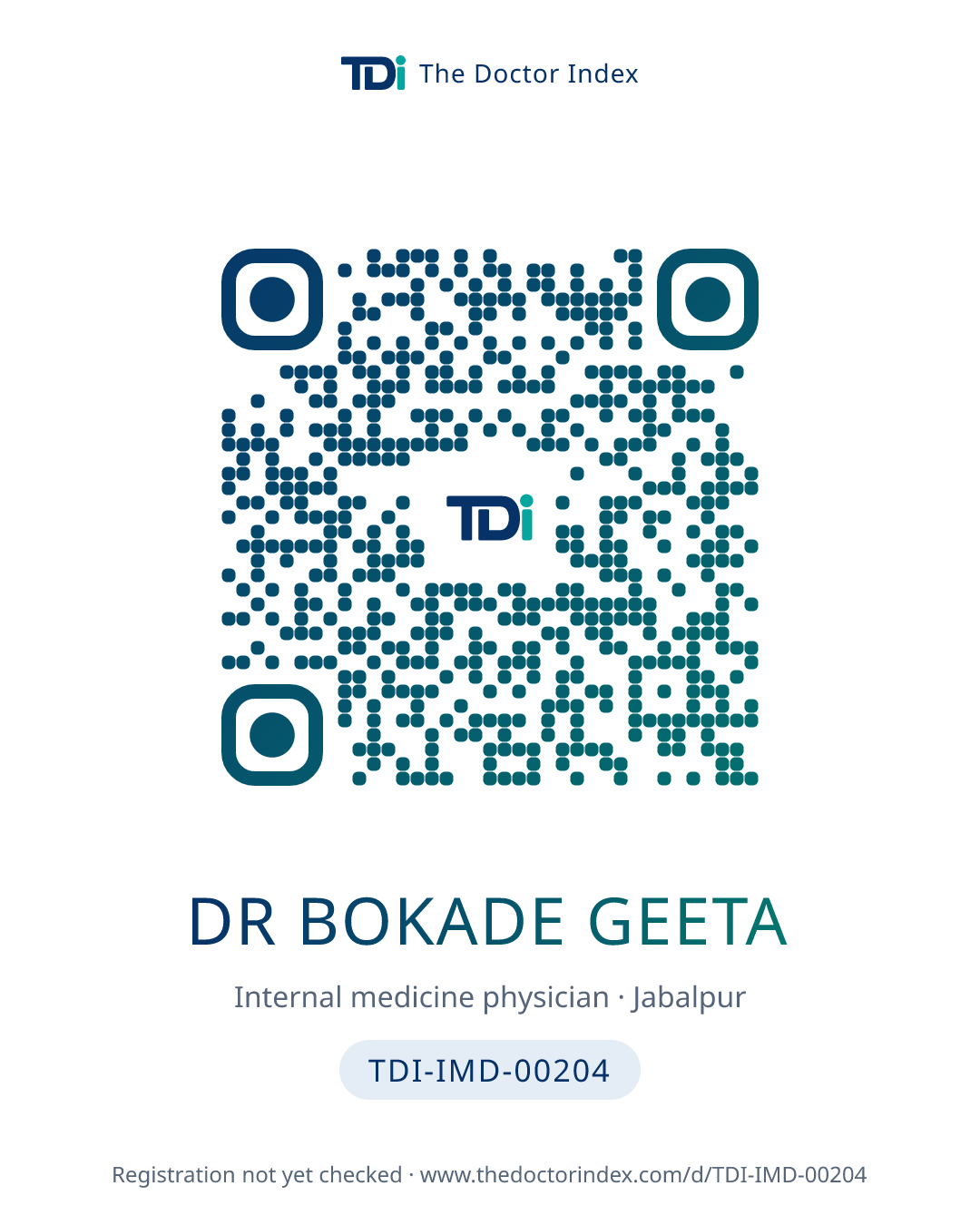 QR card for Dr Bokade Geeta, TDI-IMD-00204