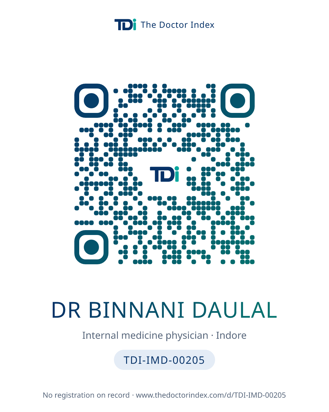 QR card for Dr Binnani Daulal, TDI-IMD-00205