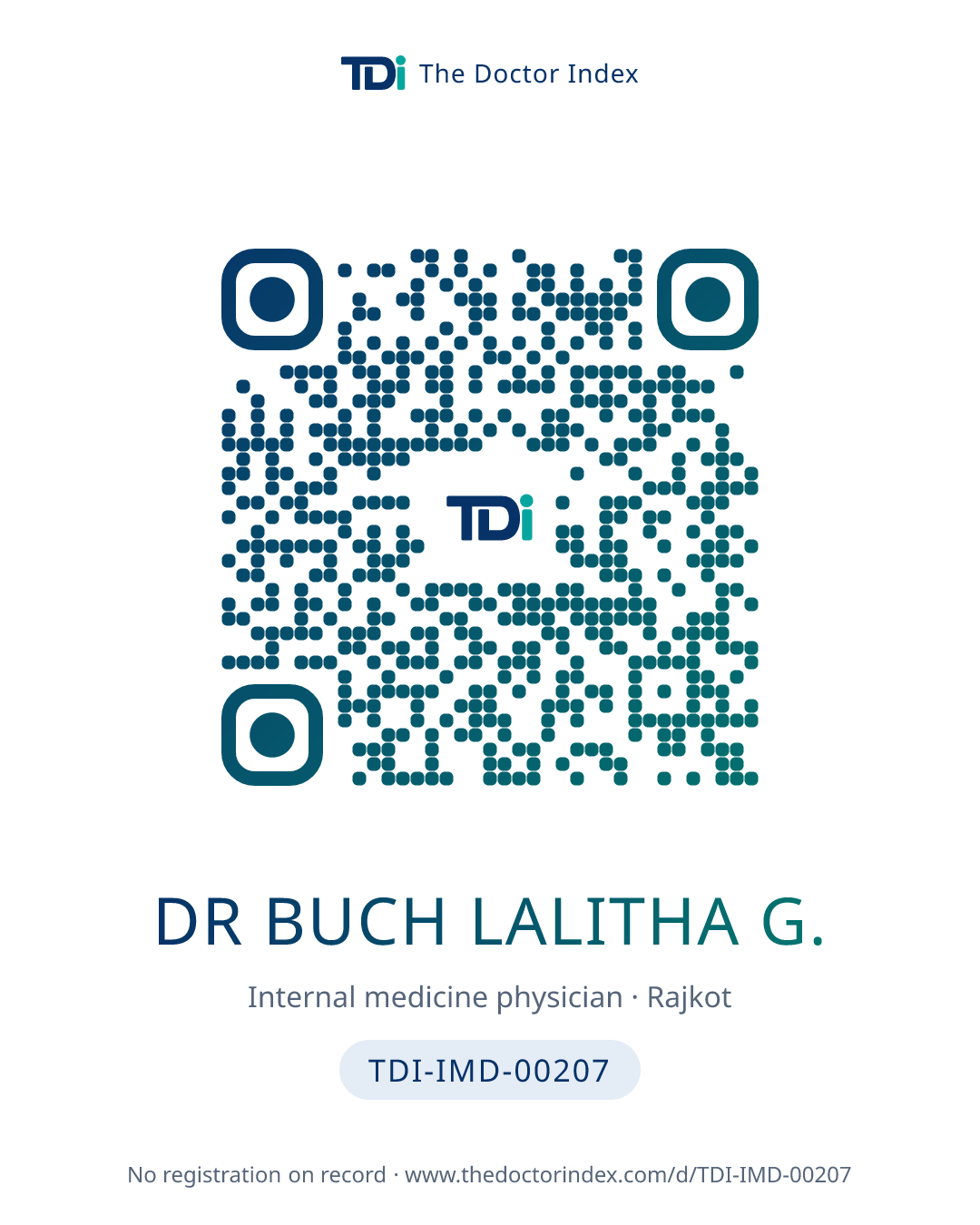 QR card for Dr Buch Lalitha G., TDI-IMD-00207