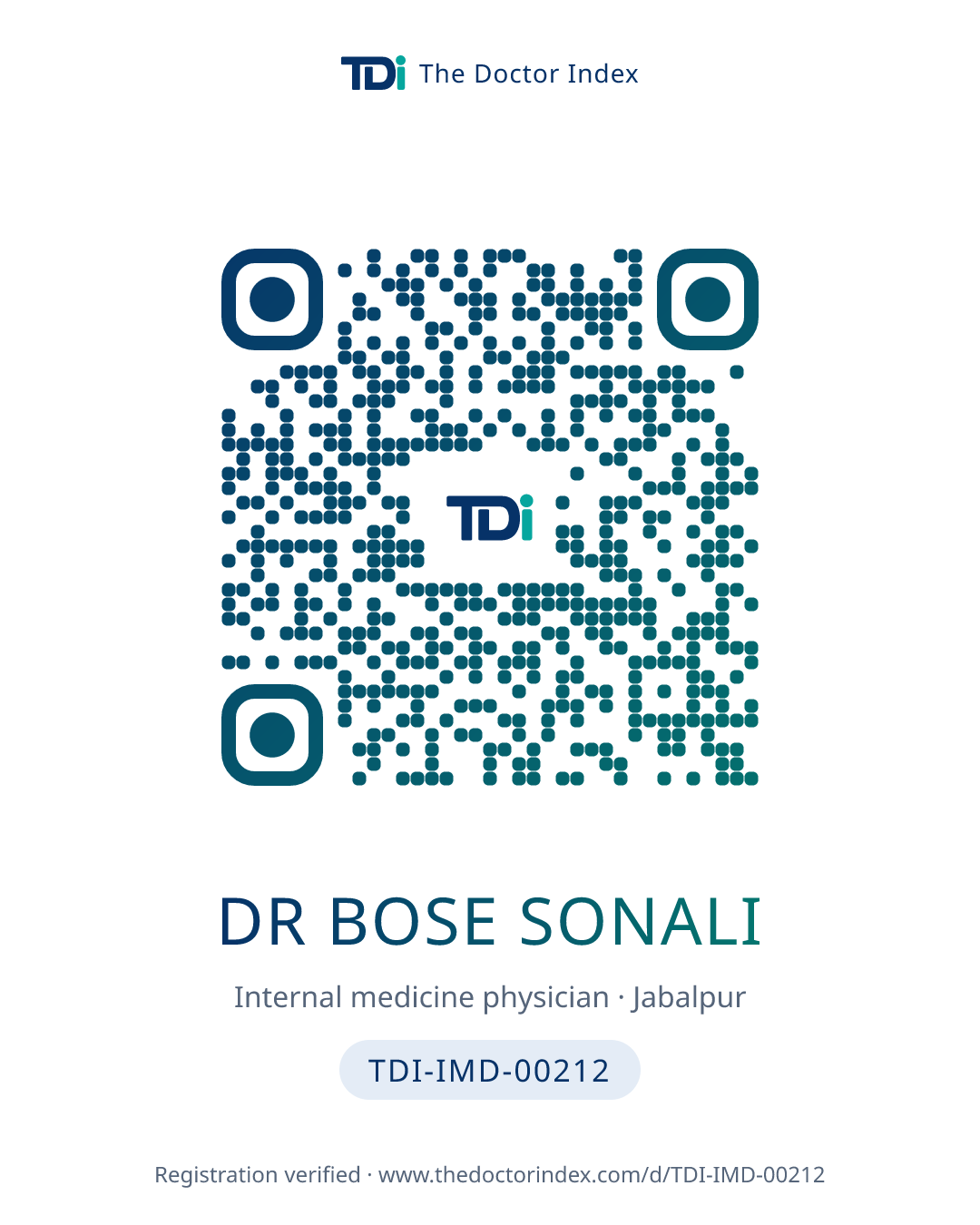 QR card for Dr Bose Sonali, TDI-IMD-00212