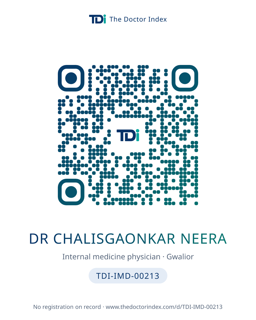 QR card for Dr Chalisgaonkar Neera, TDI-IMD-00213