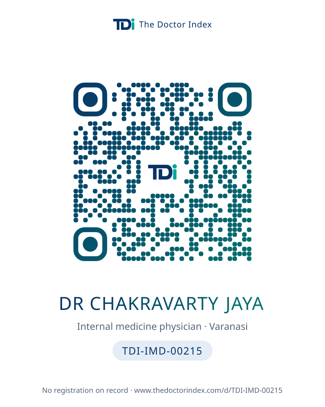 QR card for Dr Chakravarty Jaya, TDI-IMD-00215