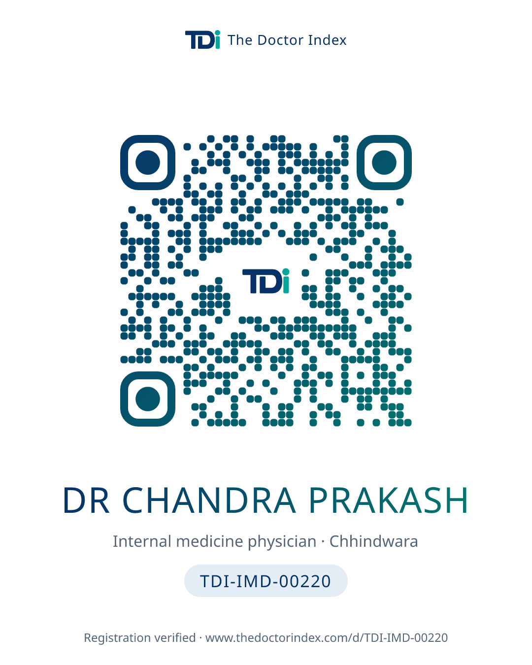 QR card for Dr Chandra Prakash, TDI-IMD-00220
