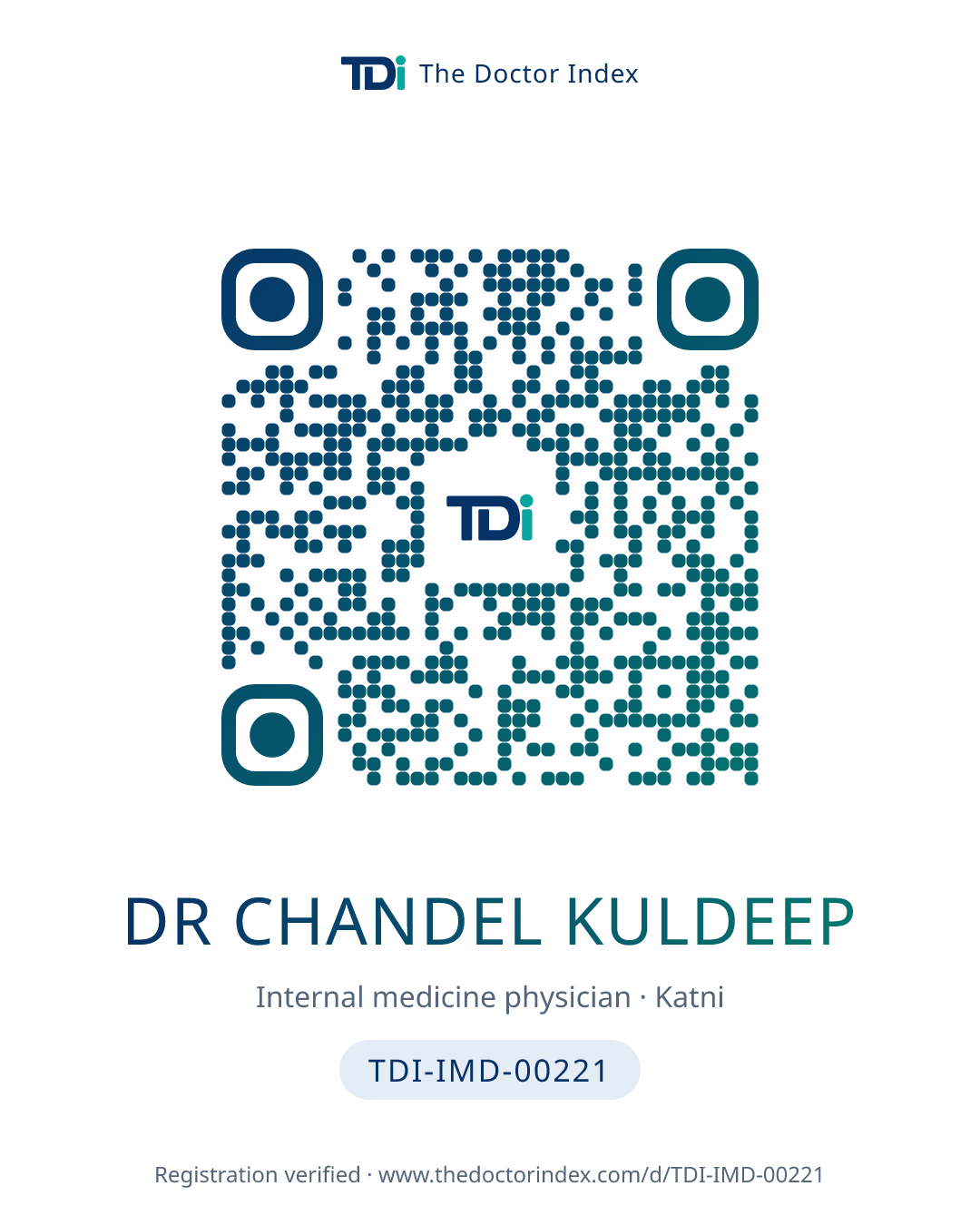 QR card for Dr Chandel Kuldeep, TDI-IMD-00221