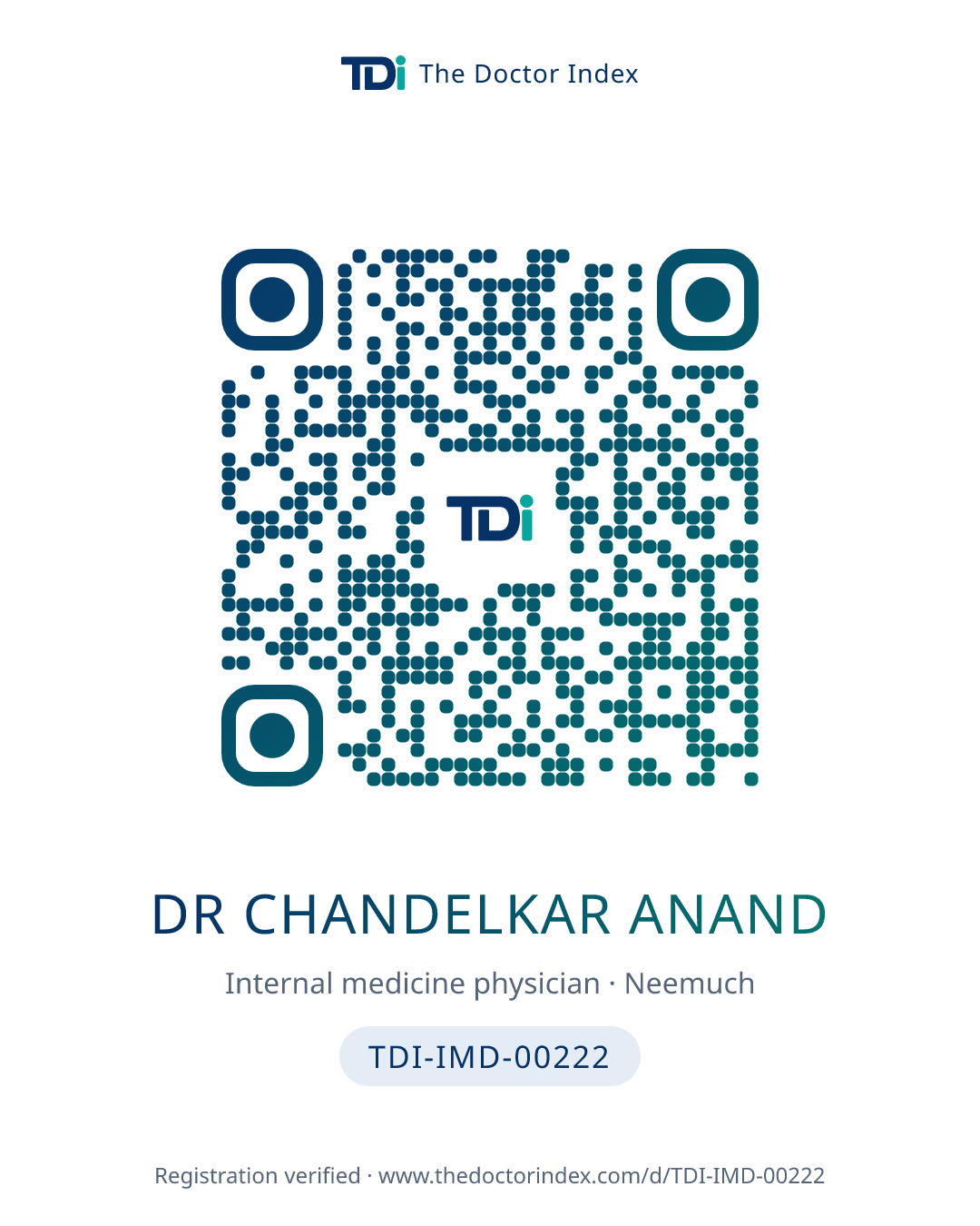 QR card for Dr Chandelkar Anand, TDI-IMD-00222