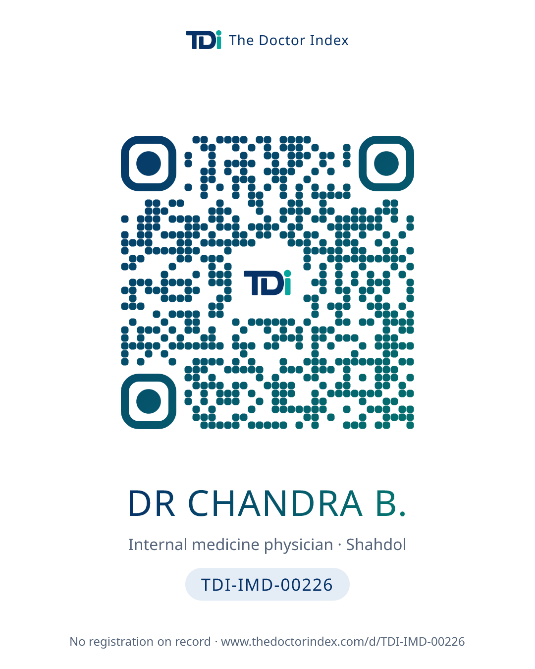 QR card for Dr Chandra B., TDI-IMD-00226