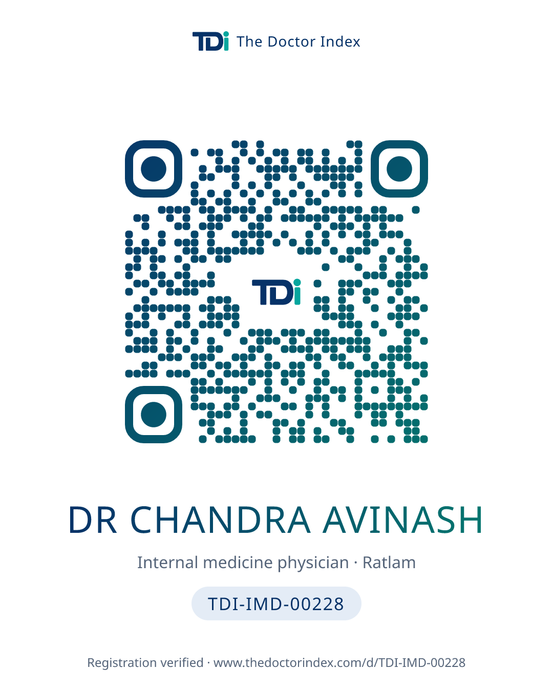 QR card for Dr Chandra Avinash, TDI-IMD-00228