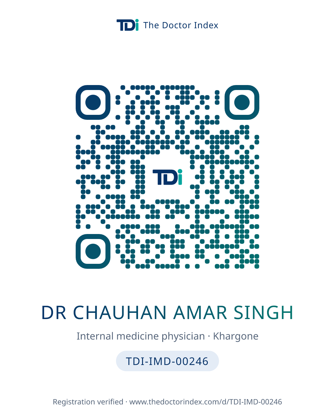 QR card for Dr Chauhan Amar Singh, TDI-IMD-00246