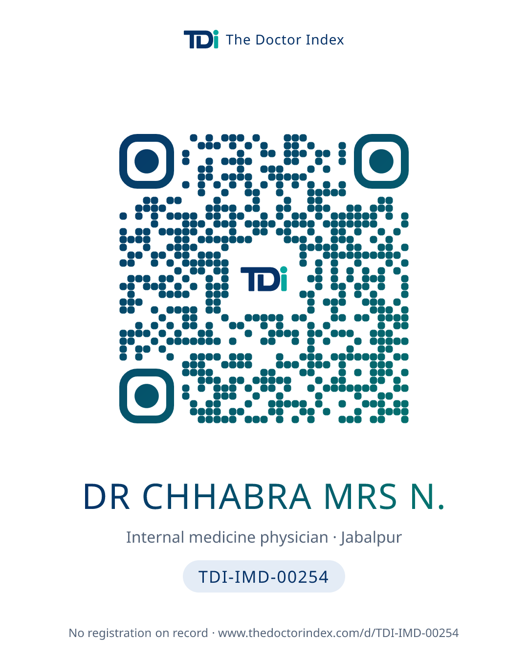 QR card for Dr Chhabra Mrs N., TDI-IMD-00254