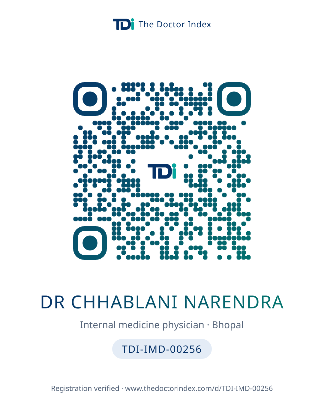 QR card for Dr Chhablani Narendra, TDI-IMD-00256