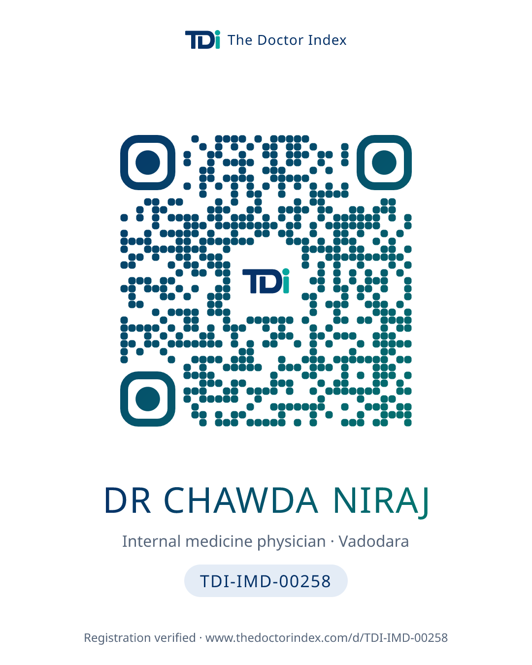 QR card for Dr Chawda Niraj, TDI-IMD-00258