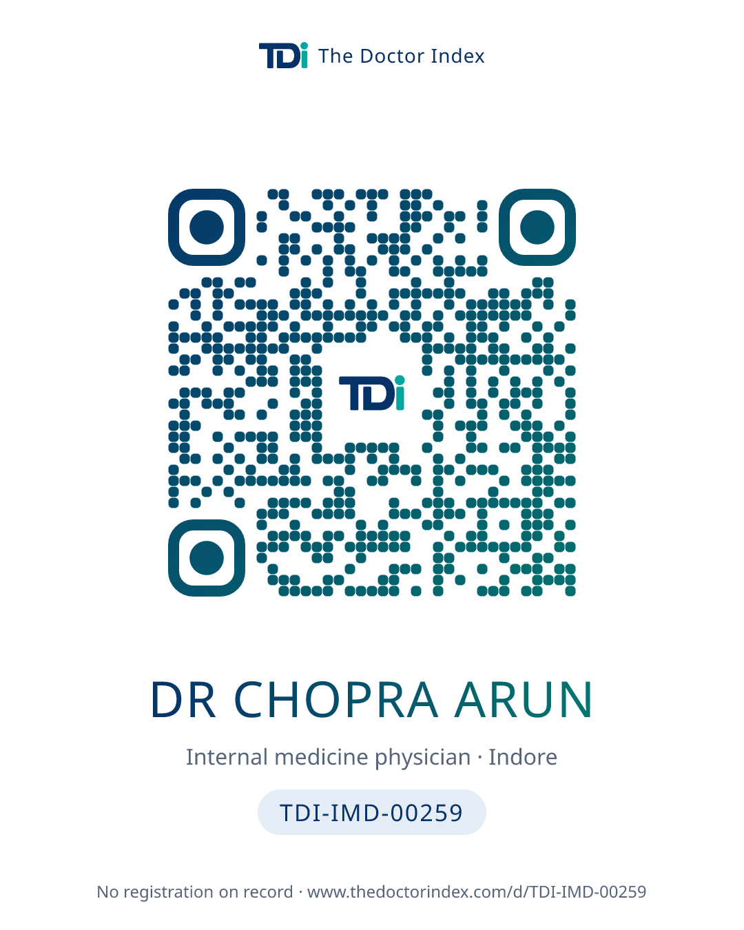 QR card for Dr Chopra Arun, TDI-IMD-00259