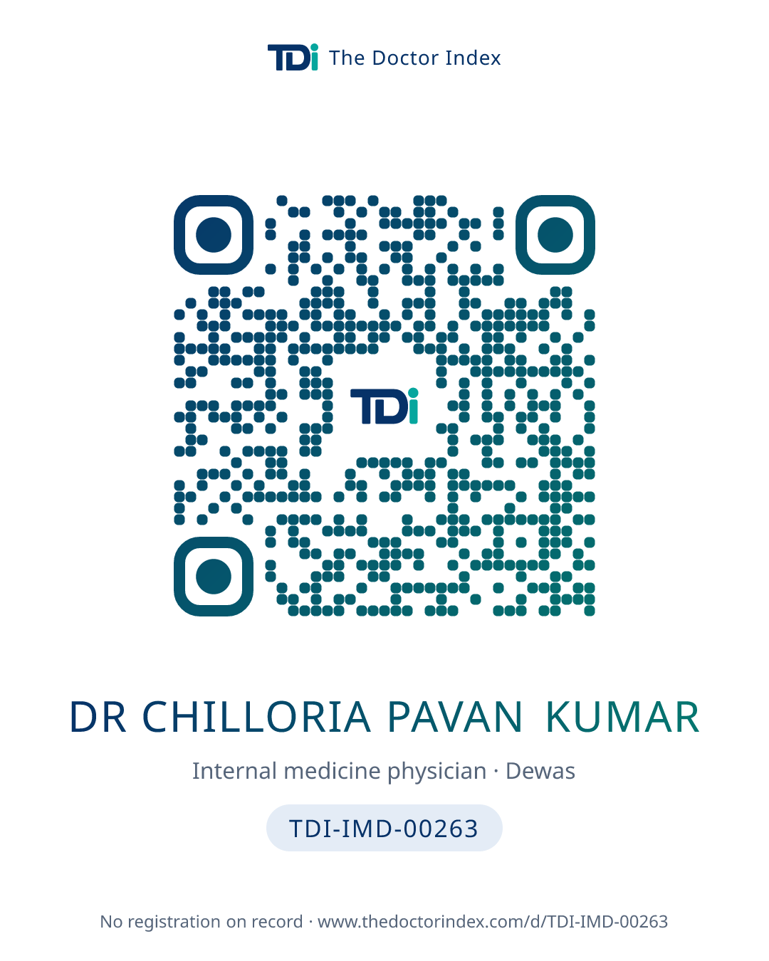 QR card for Dr Chilloria Pavan Kumar, TDI-IMD-00263