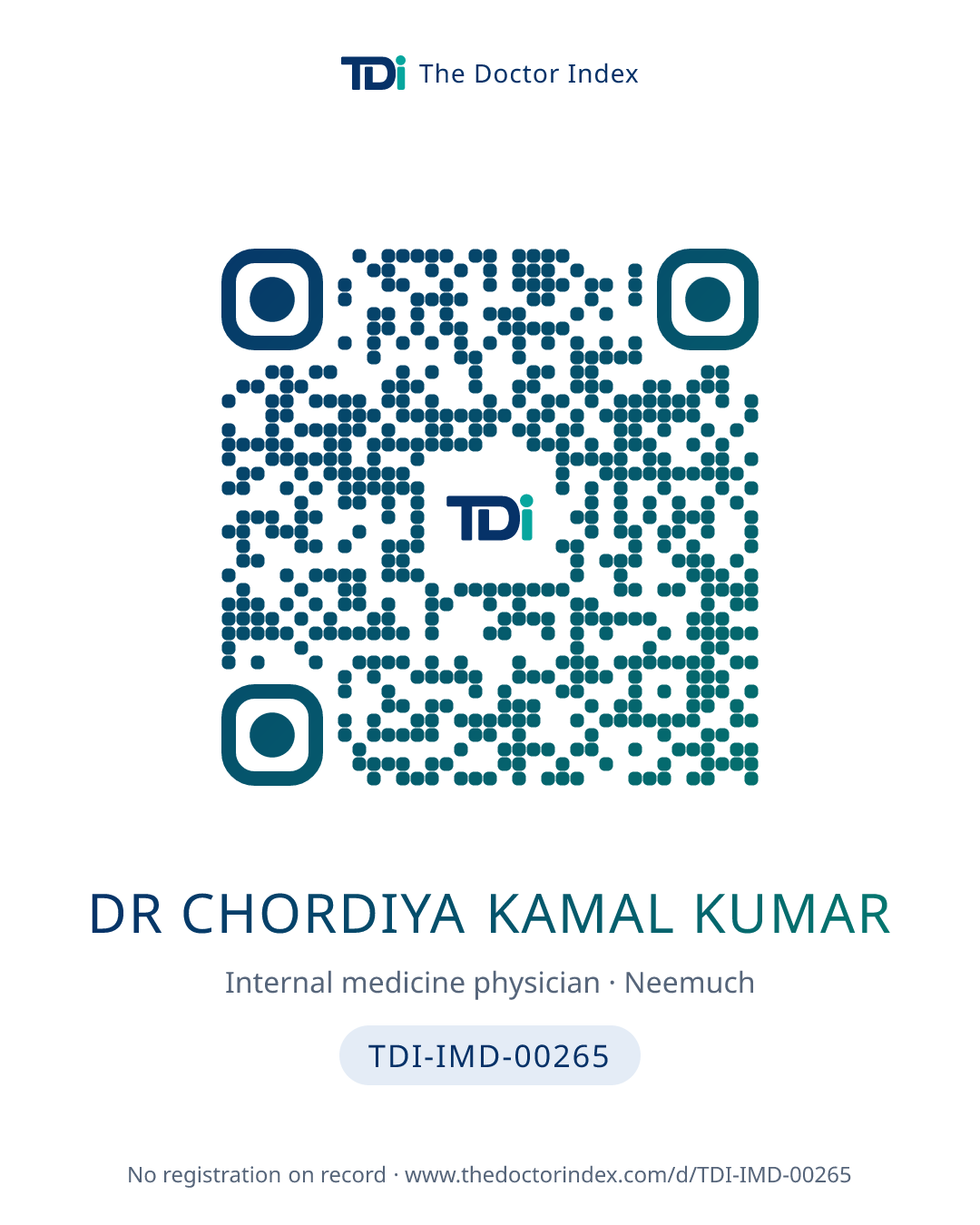 QR card for Dr Chordiya Kamal Kumar, TDI-IMD-00265