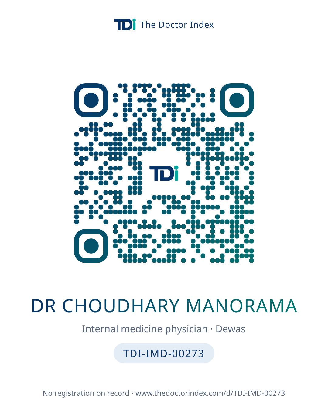 QR card for Dr Choudhary Manorama, TDI-IMD-00273