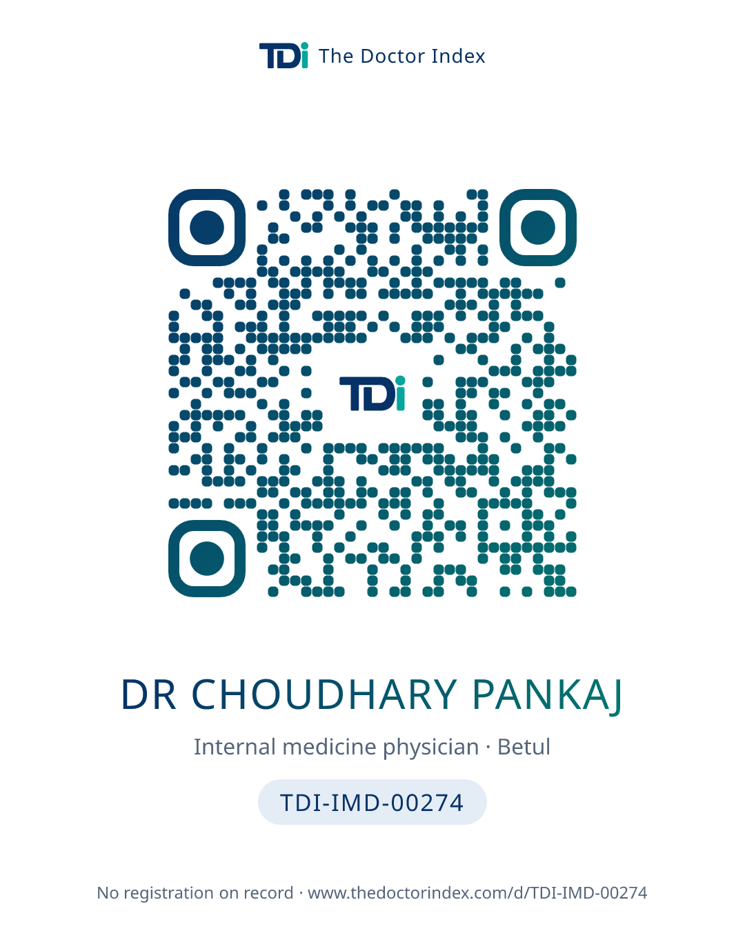 QR card for Dr Choudhary Pankaj, TDI-IMD-00274