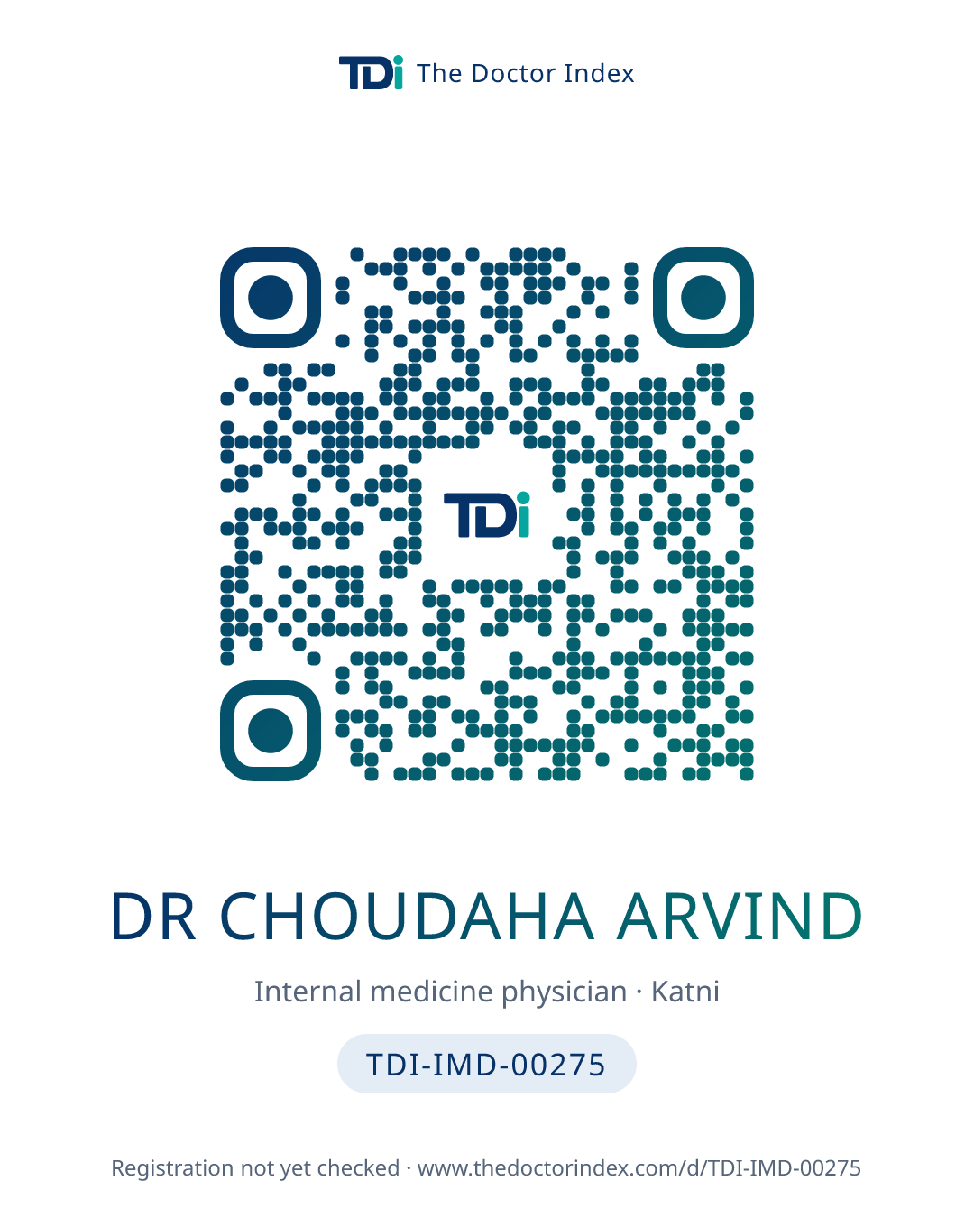 QR card for Dr Choudaha Arvind, TDI-IMD-00275