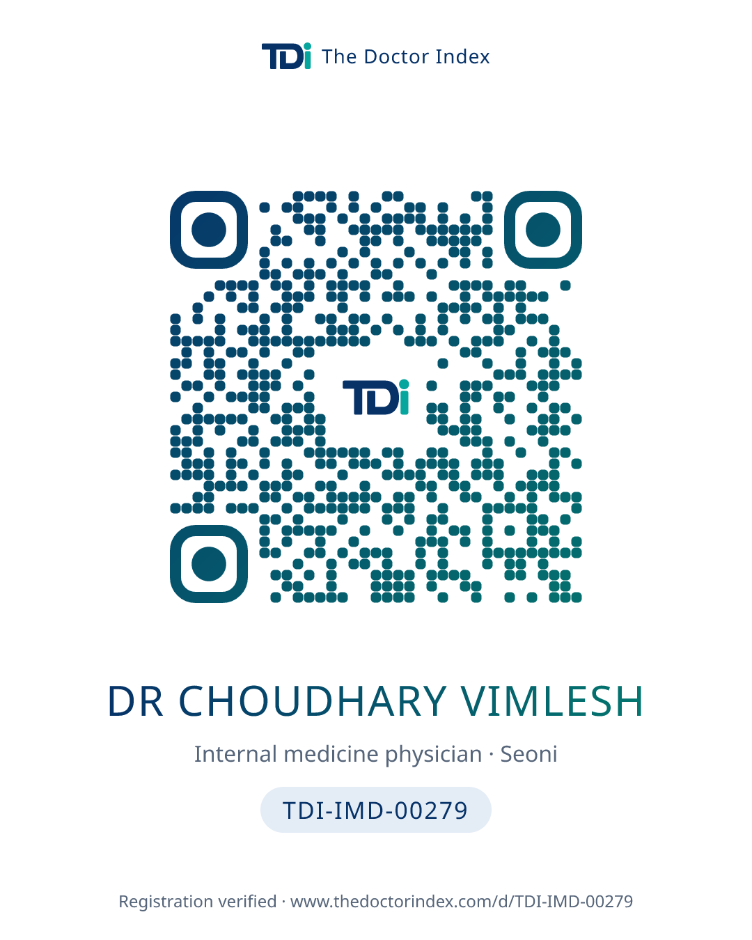 QR card for Dr Choudhary Vimlesh, TDI-IMD-00279