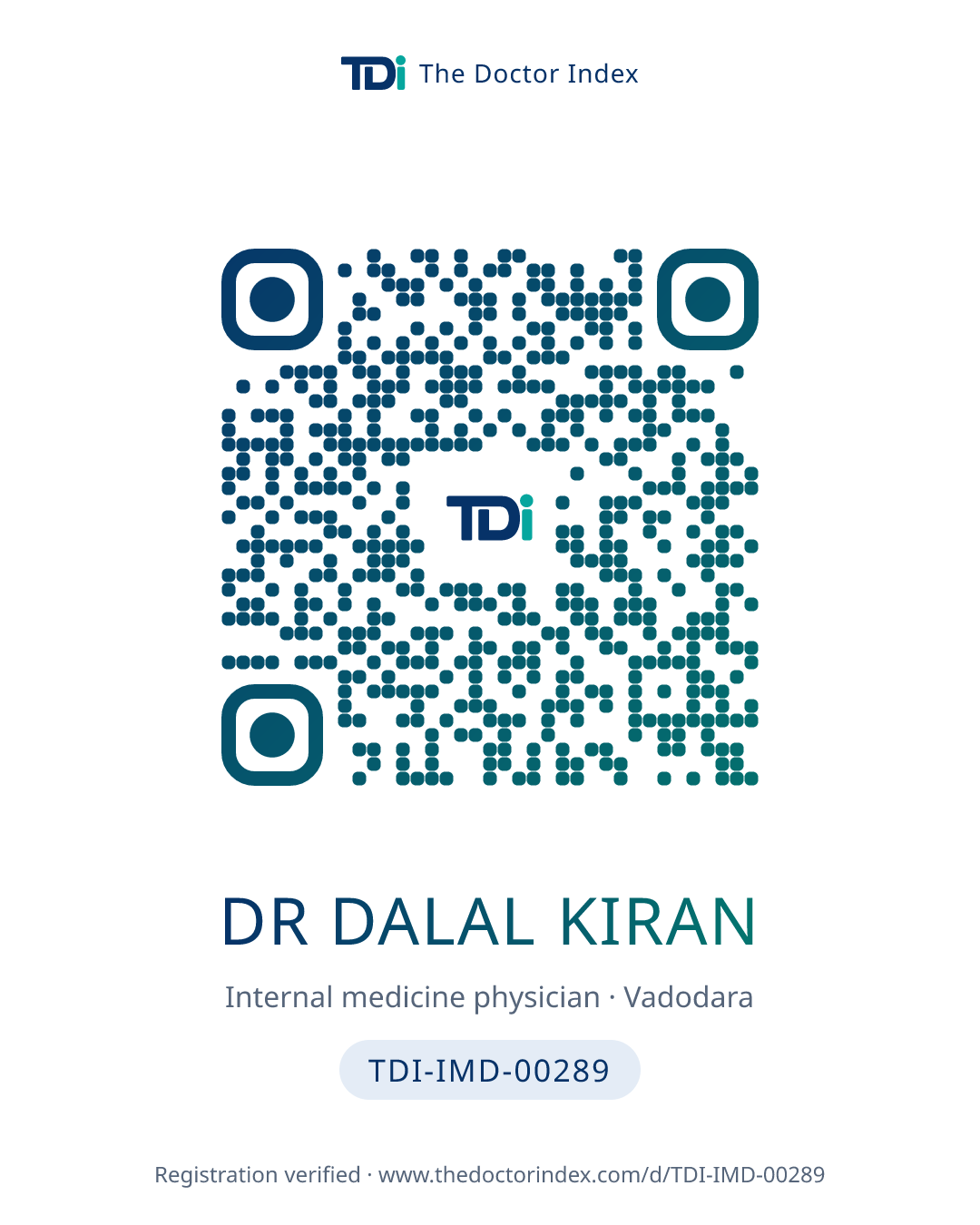 QR card for Dr Dalal Kiran, TDI-IMD-00289