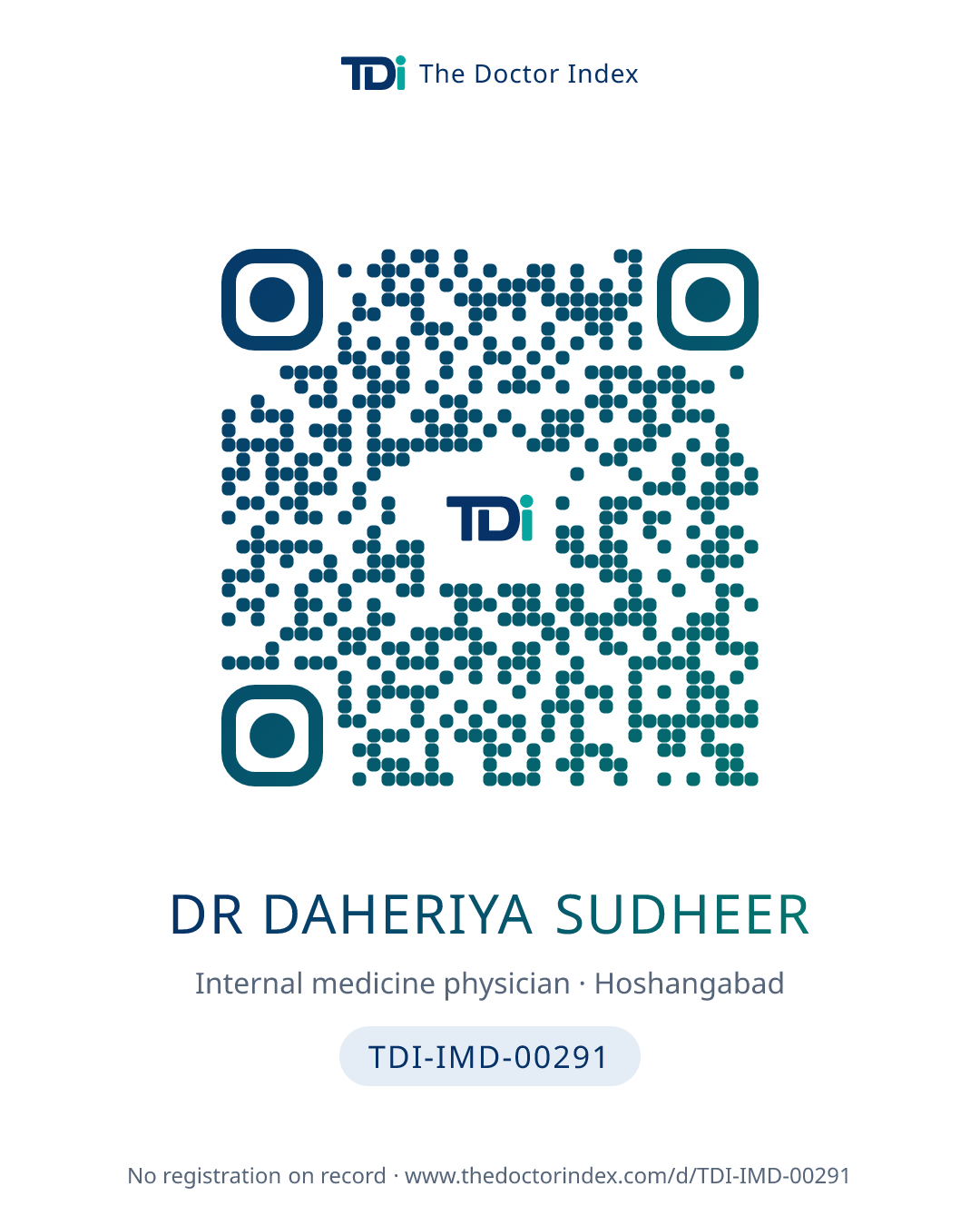 QR card for Dr Daheriya Sudheer, TDI-IMD-00291