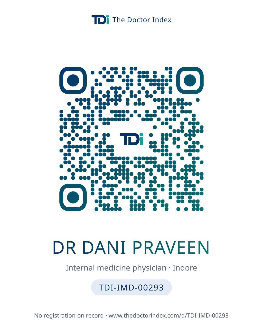 QR card for Dr Dani Praveen, TDI-IMD-00293