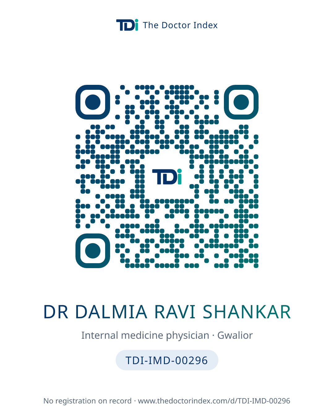 QR card for Dr Dalmia Ravi Shankar, TDI-IMD-00296