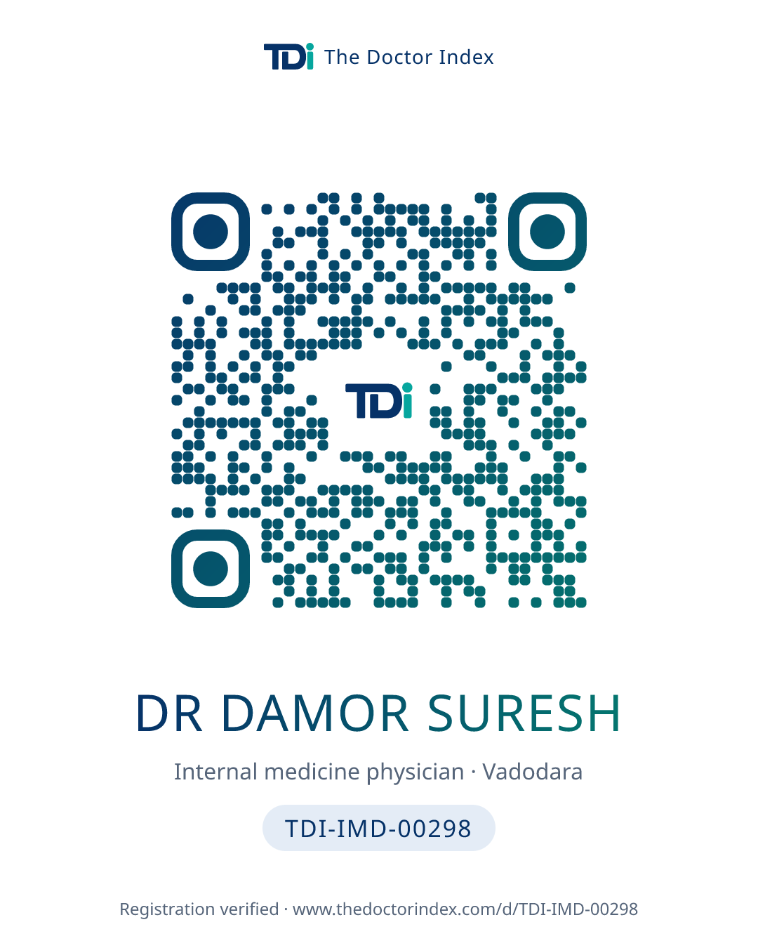 QR card for Dr Damor Suresh, TDI-IMD-00298