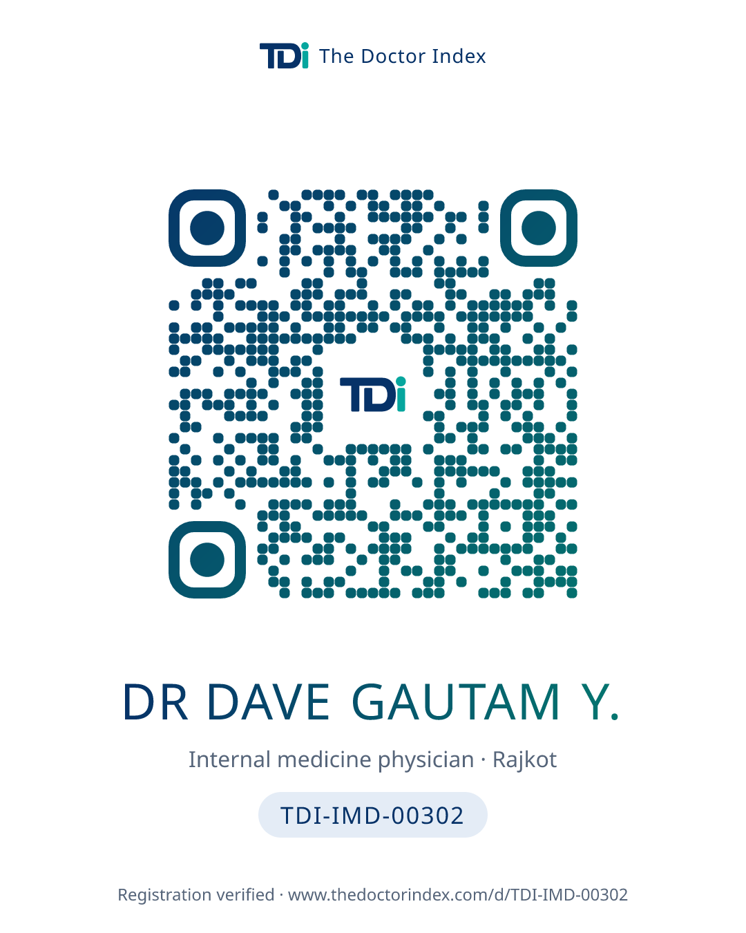 QR card for Dr Dave Gautam Y., TDI-IMD-00302