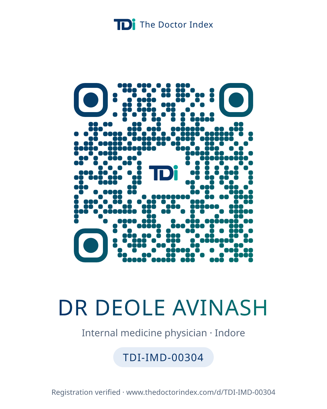 QR card for Dr Deole Avinash, TDI-IMD-00304