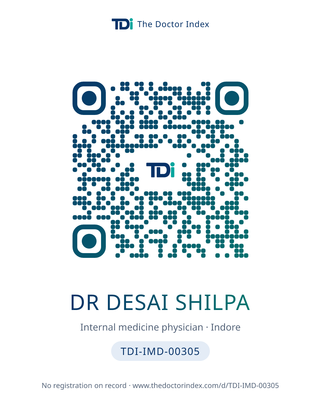 QR card for Dr Desai Shilpa, TDI-IMD-00305