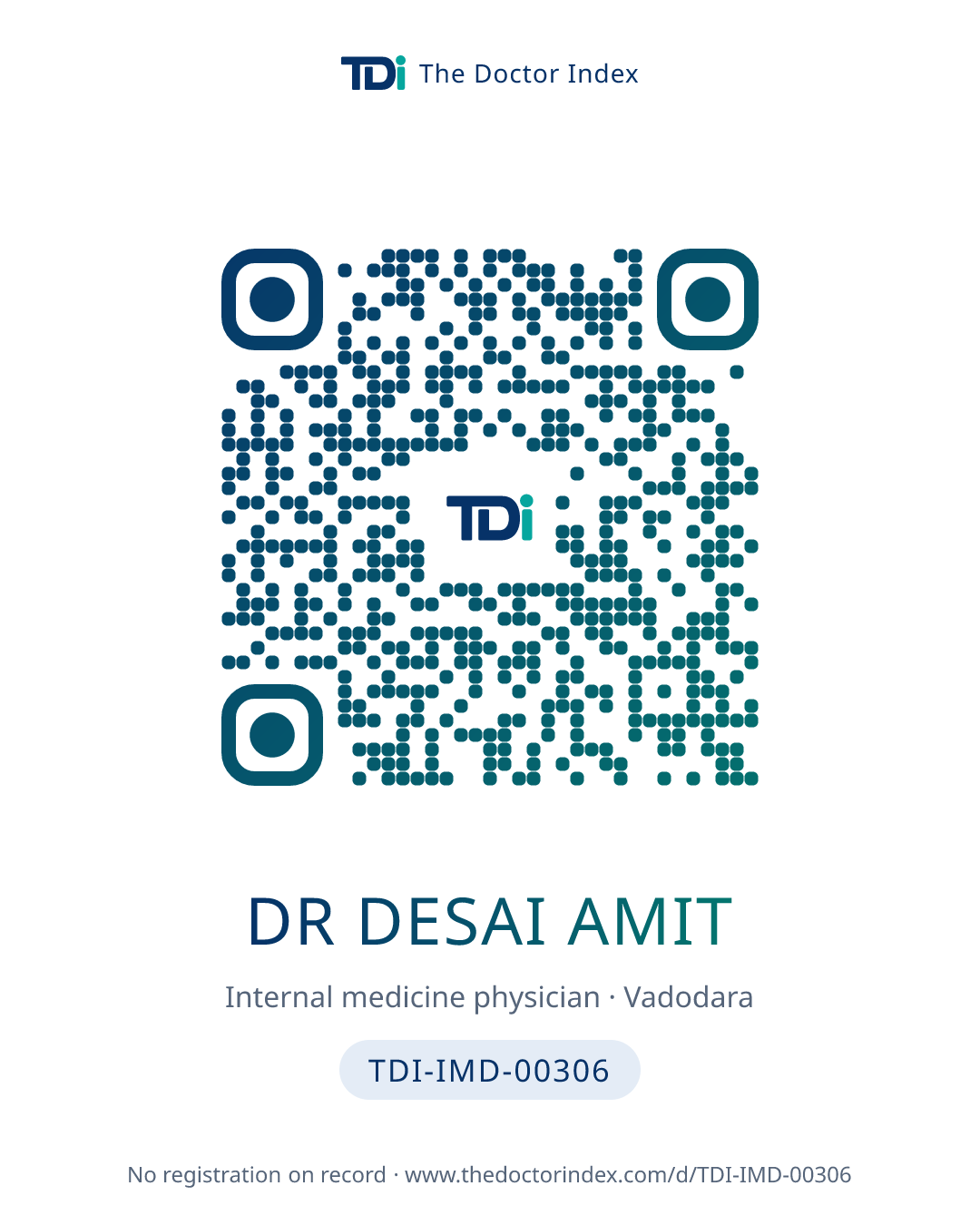 QR card for Dr Desai Amit, TDI-IMD-00306