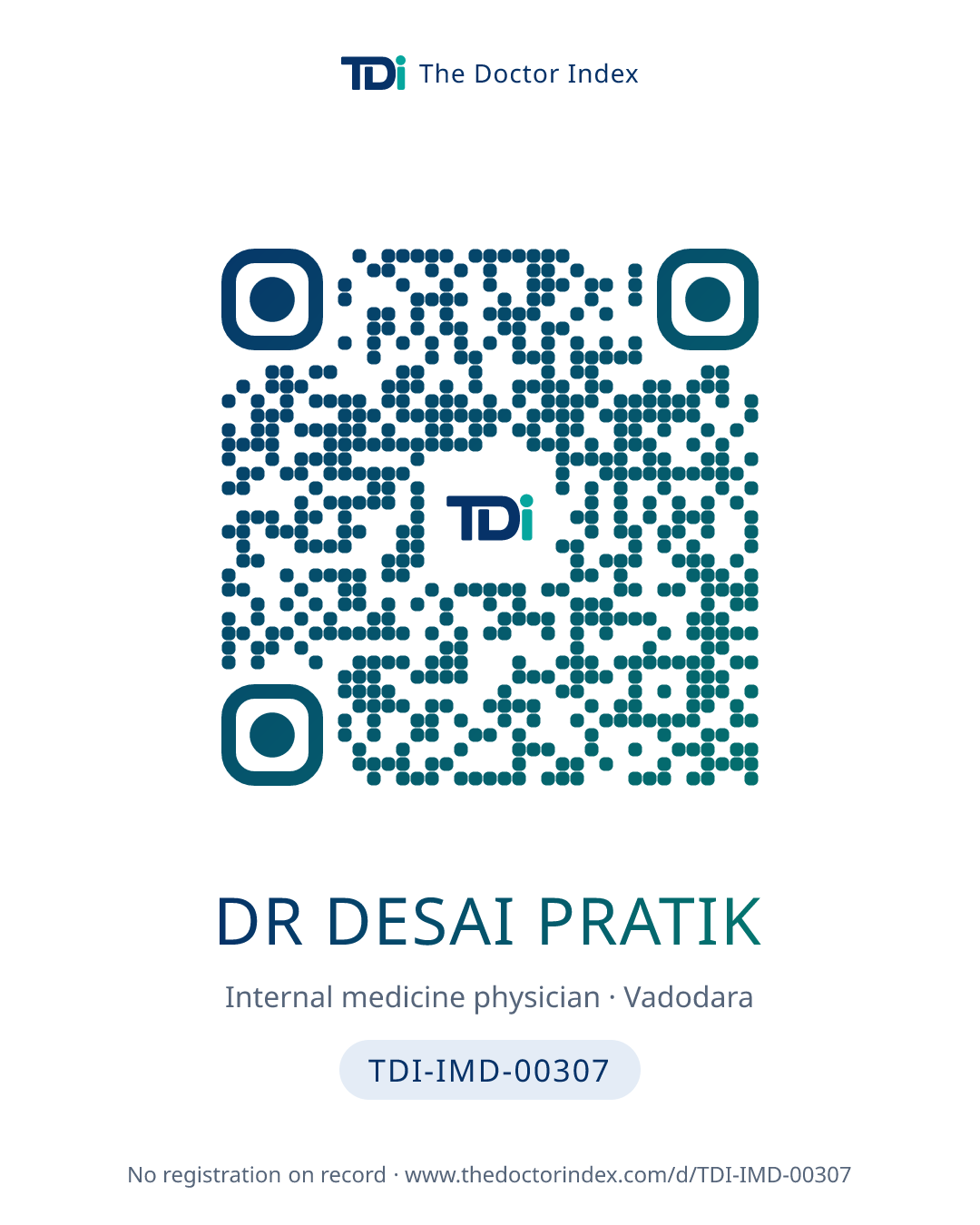 QR card for Dr Desai Pratik, TDI-IMD-00307
