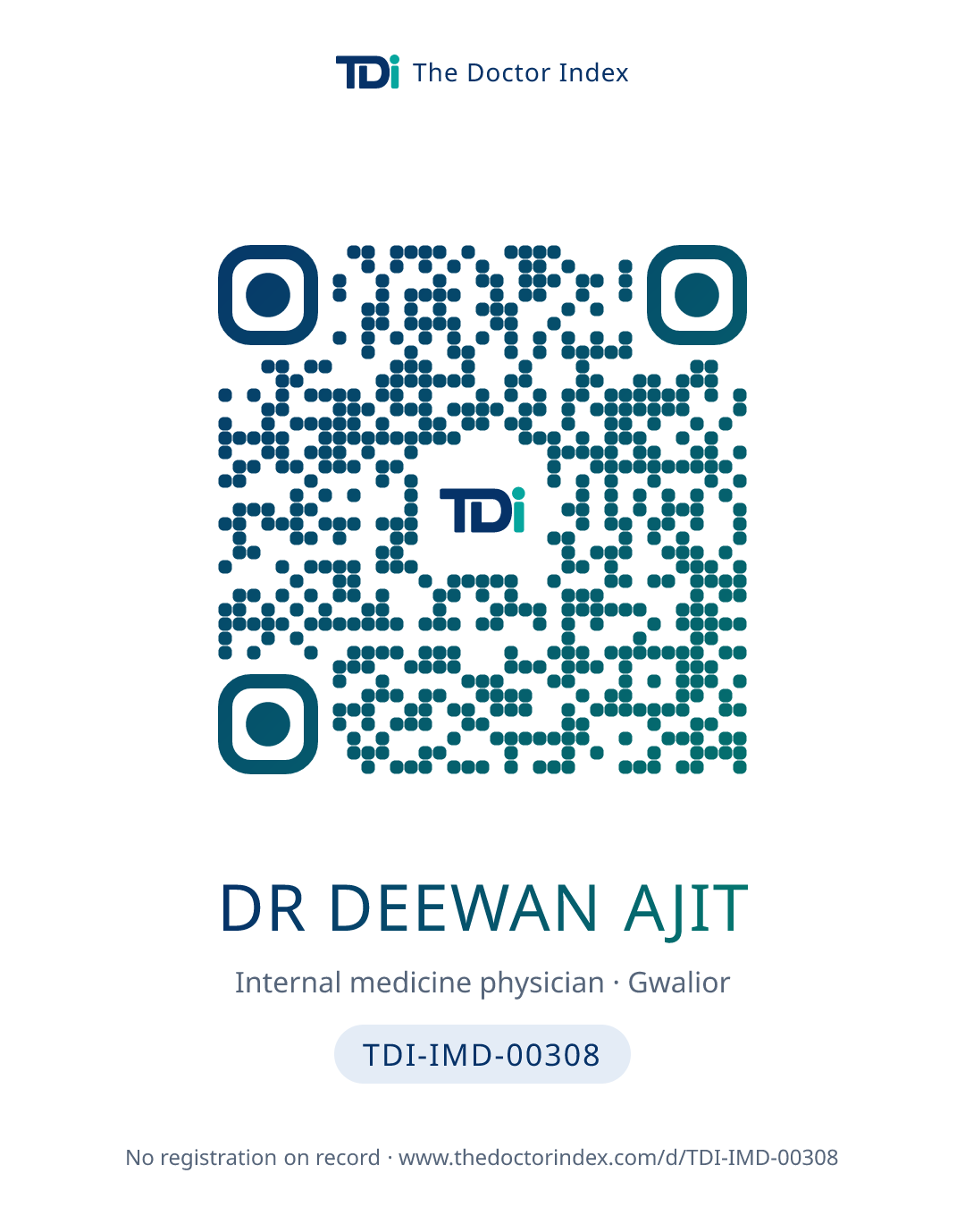 QR card for Dr Deewan Ajit, TDI-IMD-00308